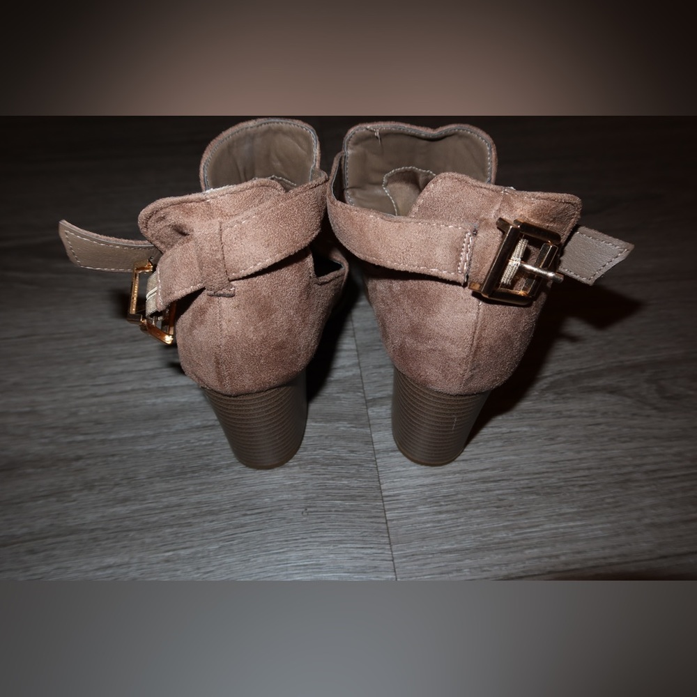 Suede Beige Strap Heel Booties - Picture 3 of 3